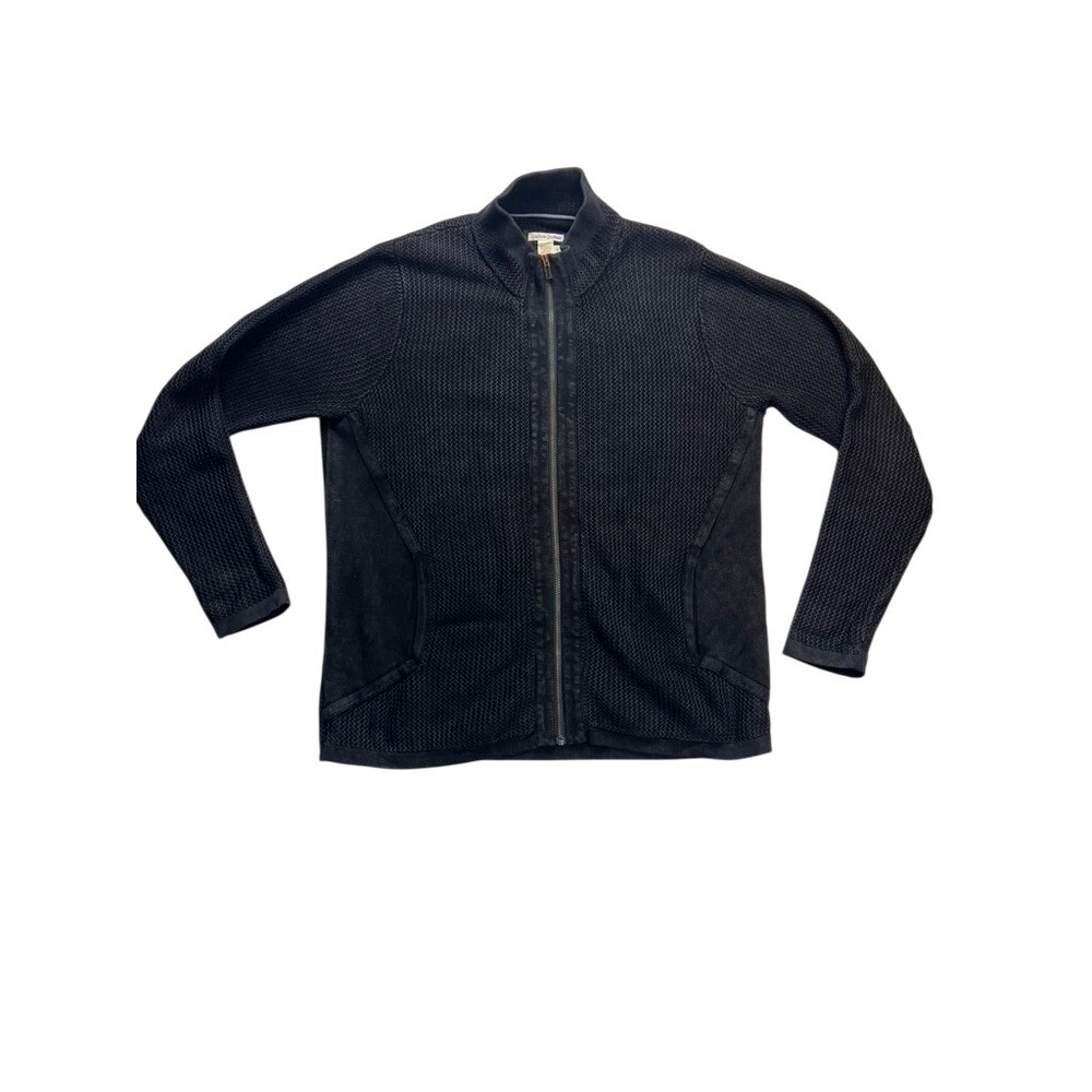 Carbon 2‎ Cobalt Full Zip Sweater Mens L Black Textured Cotton Mock Neck Jacket